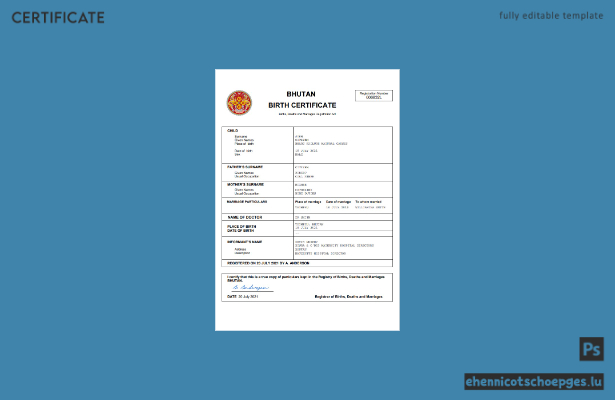 Bhutanische Geburtsurkunde (Word- und PDF-Beispiel)